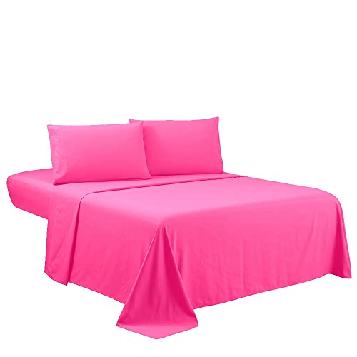 Sfoothome Full Sheets Set - Hotel Luxury 4-Piece Bed Set Extra Deep Pocket 1800 Series Bedding Set Wrinkle & Fade Resistant Sheet & Pillow Case Set (Full Hot Pink)