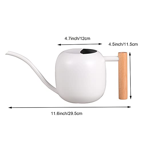 IMEEA Watering Can for Indoor Plants 40oz Stainless Steel Watering Can with Long Spout and Wooden Handle (White)
