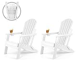FUNBERRY Folding Adirondack Chair Set of 2, Fire Pit Chairs, Plastic Adirondack Chairs Weather Resistant with Cup Holder, Composite Adirondack Chairs, White