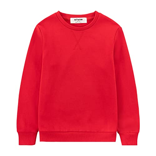 Kid Nation Kids Slouchy Soft Brushed Fleece Casual Basic Crewneck Sweatshirt for Boys or Girls L Red