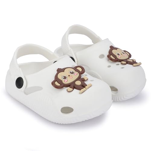 Image of GIMME ! Little Monkey, Toddler Clogs Slippers, 12 Months to 6 Years, Baby Boy, Waterproof, Lightweight, Cute Cartoon Fun Charms, Pink, Non-Slip Sole