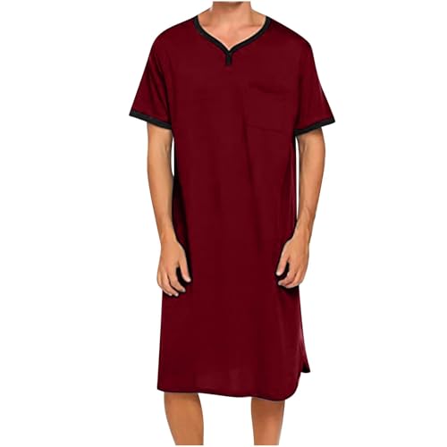 Men's Night Shirts for Sleeping Henley Neck Nightshirt Short Sleeve Big and Tall Loose Night Shirts Sleepwear