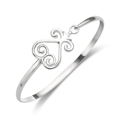 .925 Sterling Silver Hook Bangle, Latch Cuff Bracelets for Women, Handmade Jewelry