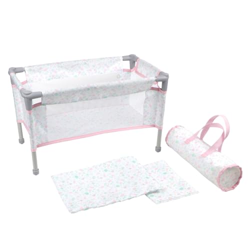 JC Toys - Berenguer Boutique | Travel Folding Crib - Playpen with Accessories | Pink Floral Collection | for Dolls up to 18" | Ages 3+ by JC Toys - Used condition - US$18.58