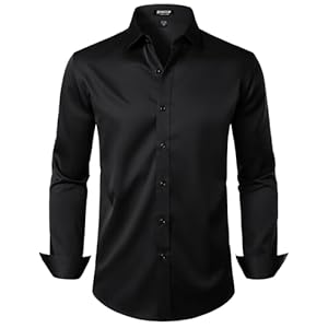 Men’s Stretch Wrinkle Free Dress Shirts Formal Prom Wedding Long Sleeve Slim Fit Button Down Shirt
