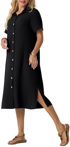 HiMONE Women’s Button Down Shirt Dress Casual Short Sleeve Collar...