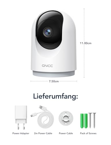 GNCC Überwachungskamera Innen - 2K Kamera Überwachung Innen, 360° WLANkamera Indoor Hundekamera mit APP, Babyphone mit Kamera, Zwei-Wege-Audio, Bewegungserkennung, Nachtsicht, kompatibel mit Alexa