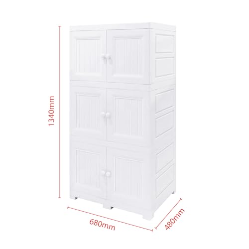 Multi-Purpose Plastic Storage Unit, Cupboard, Cabinet with 3 Extra Large Compartments 68 x 48 x 134cm (430L), White