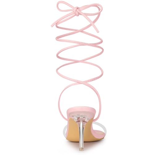 Allegra K Allegra K Women's Clear Strap Lace Up Stiletto Heels Pink Sandals 8 M US