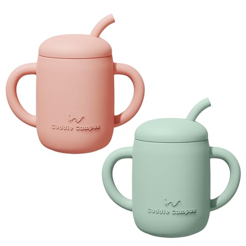 Image of Cuddle Campus Pack of 2 Baby Cups, Sippy Cup 7 oz, Silicone Straw Cup, Open Training Cup for 6M, 6M+,6-12 Months,1/1+ Year Old Baby,Toddler