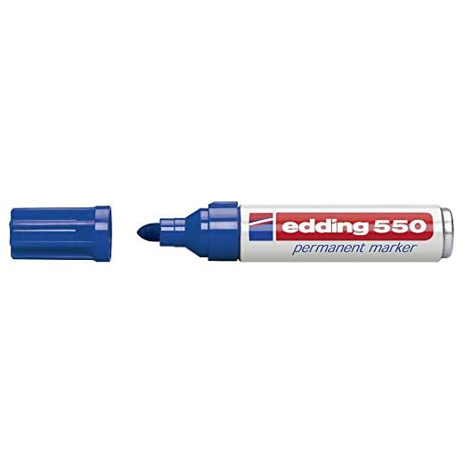 edding 550 marcador permanente - azul - 1 rotulador - punta redonda 3-4 mm - resistente al agua, de secado rápido, rotuladores indelebles - para cartón, plástico, madera, metal, vidrio