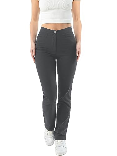 URBAN STITCH Girls Grey School Trousers with Pockets Straight Leg Teens Women Ladies Office Work Stretchy High Waist Trousers (8, Grey)