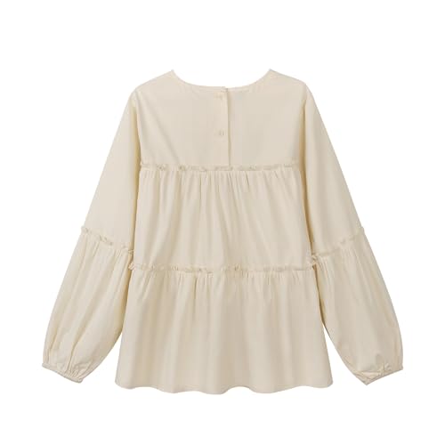 LittleSpring Girls Long Sleeve Blouse with Elastic Cuffs Crew Neck Tunic Tops 6-16 Year2