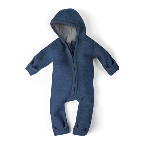 Ehrenkind® WALKOVERALL | Baby Wollwalk-Overalls aus Merino Schurwolle mit Reißverschluss | Walk Wolle Woll-Anzug für Kleinkind und Baby | Jeansblau Gr. 98-104