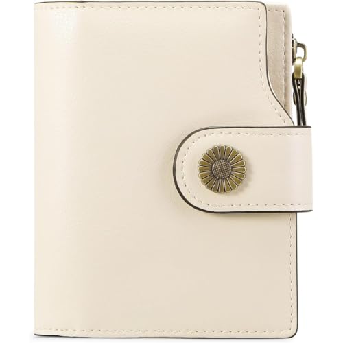 Premium RFID Blocking Trifold Wallet for Women in Genuine Leather with Clear ID Window and Secure Card Organization (White)