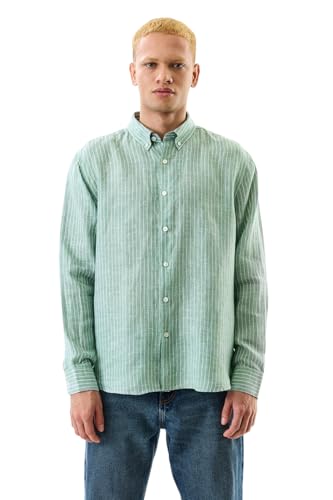 Image of SNITCH Men's Casual Shirt | Regular Fit Long Sleeve Button-Down Collar Striped Design | 100% Linen & Breathable Fabric for Spring & Summer Wear