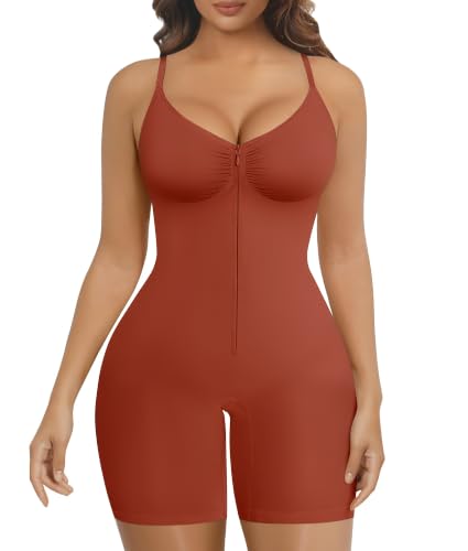 Image of SHAPERX Women's Shapewear Bodysuit Tummy Control Seamless Zip-Up Body Shaper Waist Defining Silhouette