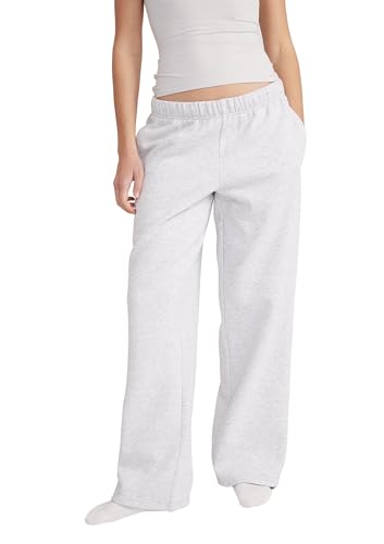 Style & Republic Damen Relaxed Fit Jogginghose aus Baumwolle | Weites Bein, Elastischer Bund mit Kordelzug, Ultraweich Fleece, Loungewear für Yoga & Freizeit, Sweathose mit Taschen, Light Gray XS