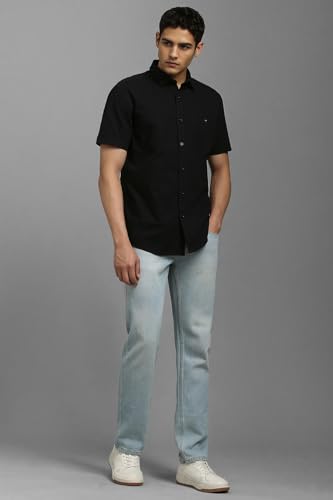 Image of Louis Philippe Men's Slim Fit Premium Textured Fabric Versatile Solid Easy Care, All Season adapability Half Sleeve Cotton Casual Shirt