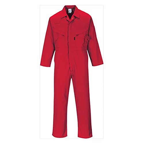 Portwest C813 Men's Liverpool Work Overalls Protective Boiler Suit Polycotton Coveralls Durable Workwear for Mechanics Warehouse Garages DIY Red, Large