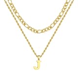 WEDDINEN Gold Initial J Necklace for Men Boys, Layered Stainless Steel Letter Necklaces Chain Jewelry Mens Easter Basket Essentials Stuffers Gifts for Him Teen Boys Cadenas Para Hombre