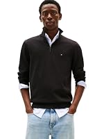 Tommy Hilfiger Men's Cotton Zip Mock Sweater, Black, Medium