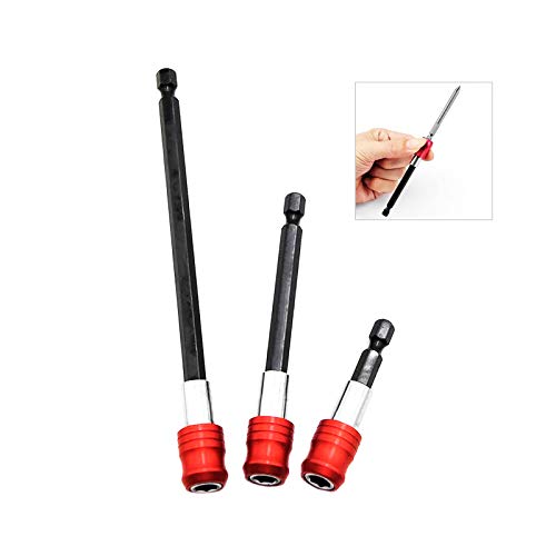 Drill Bit Extension 3 PCS Quick Release Magnetic Drill Bit Holder with 1/4 Hex Shank, Drill Bit Extender-RED