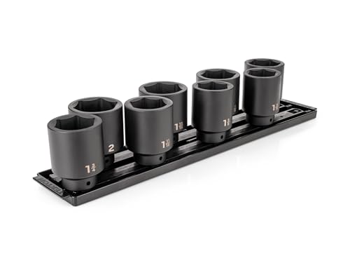 Image of TEKTON 1 /2 Inch Drive Impact Socket Set, 8-Piece | SID92107 | (1-9 /16 - 2 in.), Deep, 6-Point, Socket Rail