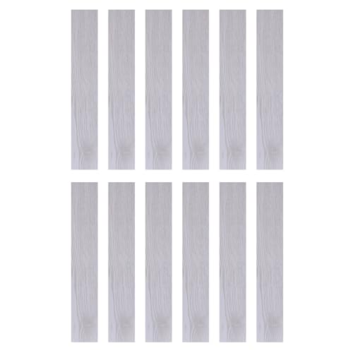 QUARKZMAN 12 Piezas De Piso Autoadhesivo 91.5 X 15.2CM PVC Con Textura De Madera Estilo Roble Blanco Impermeable Para Dormitorio Sala De Estar Color Blanco Cremoso