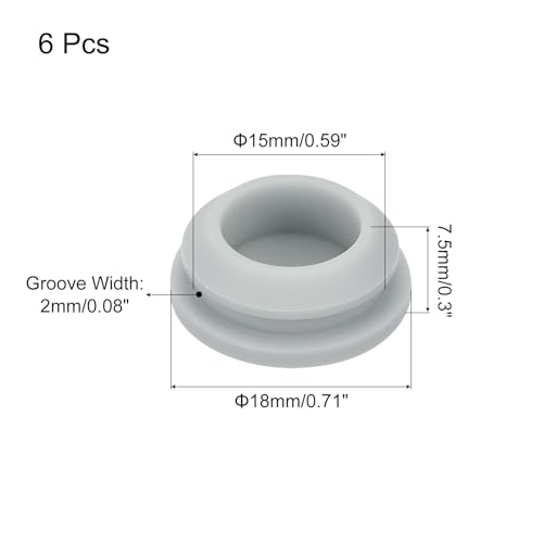 Image of MECCANIXITY 6pcs Silicone Snap in Locking Hole Plugs,15mm /0.6 Inch Mounting Diameter Narrow Groove Width 2mm Panel Seal Cover Round for Kitchen Bulkheads Waterproof Sealing Plugs Grey
