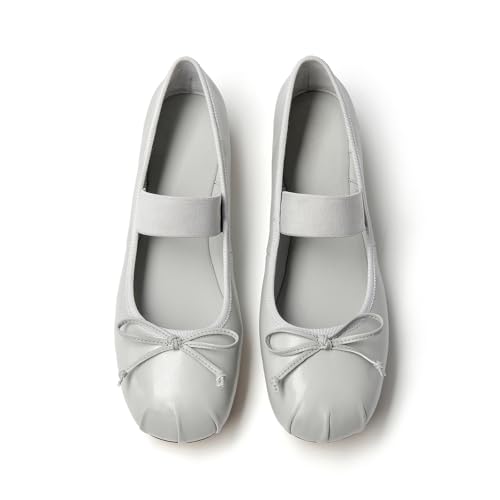 BEAU TODAY Ballet Flats for Women, Womens Mary Janes, Leather Ballerina Flats for Women, Comfortable Round Toe Bow Flat Mary Janes, Casual Dressy Shoes