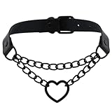 LJIANGD Gothic Harajaku Schwarze Herzkette Leder Halsband Punk Halsketten Für Frauen Mädchen Schnalle Chocker Emo Hexe Schmuck Modeaccessoires Kreatives Geschenk