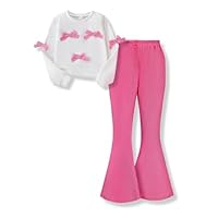 Voxikidio Size 7 8 Girls Outfits Fall Butterfly Long Sleeve Sweatshirt and Flared Pants 2Pcs Fall Winter Clothing Kids Clothes Size 7 8