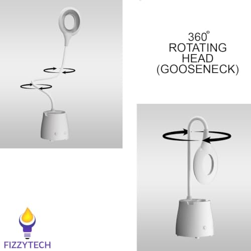 Image of fizzytech 360 Flexible LED Desk Lamp with Pen Holder & Mobile Stand - Touch Control Adjustable Table Light for Reading, Studying, Office & Home Use (White)