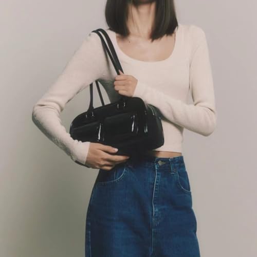 Shoulder Bag Purses for Women Retro Pu Leather Handbag Multi Pocket Top Handle Bag Aesthetic Underarm Bag3