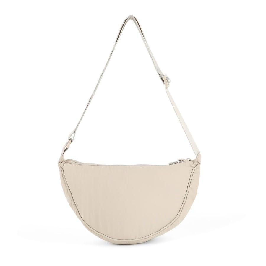 Sling Bag Feminina Meia-Lua, Alça Ajustável, Design Minimalista e Leve (Bege)