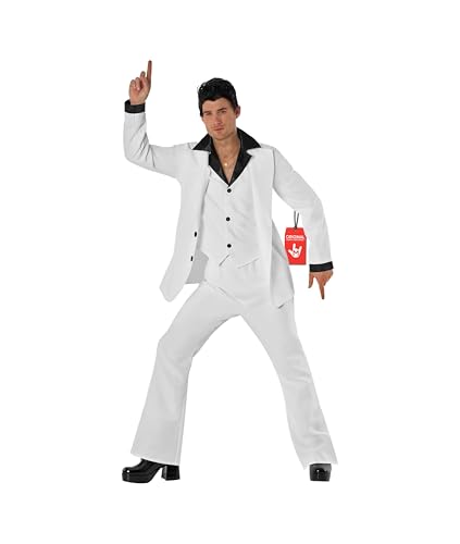 Morph Disfarce fato branco 70s homem, roupa retro disco para festas e eventos temáticos, XL