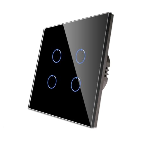 CNBINGO Interruptor de luz táctil empotrado, interruptor de pared cuádruple en negro, superficie háptica, interruptor táctil con panel de cristal y LED de estado, 500 W/compartimento