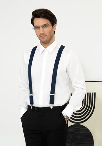Image of HISDERN Bow Tie and Suspenders for Men Elastic X-Back Suspender and Bowtie Set Adjustable Braces for Wedding Tuxedo