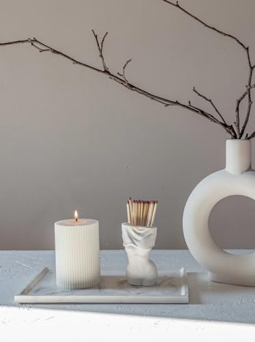 Image of Luces White Soy Wax Pillar Candle Set Of 3 Pcs Ribbed Vanilla Scented Pillar Candles For Home Decor Diwali Wedding Valentine Church X-Mass Spa Dinner Table