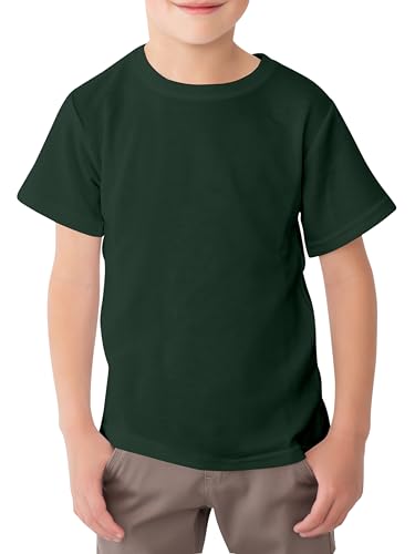 Image of Looks Divine Gift Kids T-Shirt Crew Neck Short Sleeve Boys Cotton T-Shirt Plain Tops for Childerns (UK, Age, 5 Years, 6 Years, Regular, Forest Green)