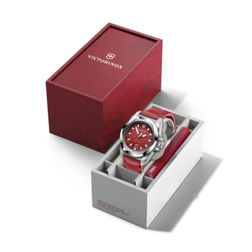 Image of Victorinox I.N.O.X. 41 mm, Silver Stainless Steel case, Silver Stainless Steel Bezel, red dial, red Rubber Strap