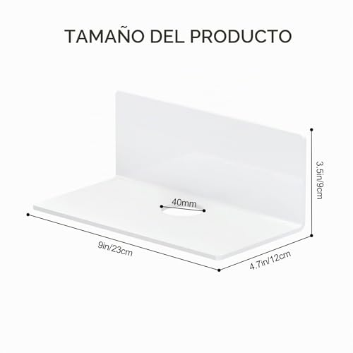 Miniatura 2 de Toski Estanteria De Pared, 2 Piezas Sin Taladro, Sin Agujeros 23cm Ancho, Flotantes Baldas De Acrílico Para Salon Cocina Baño,Blanca
