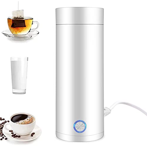 Portable Travel Kettle, 400ML Small Electric Travel Kettle, 3 in 1 Electric Heating Cup, Fast Boil and Auto Shut Off Heating Mug for Tea, Coffee, Baby Milk, Stainless Steel Kettle for Travel (WHITE)