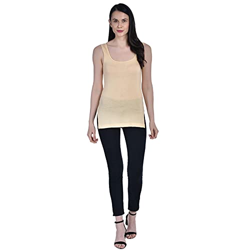 Image of Women's Regular Fit Sleeveless Cotton Long Camisole Slip Spaghetti Combo Pack of 3