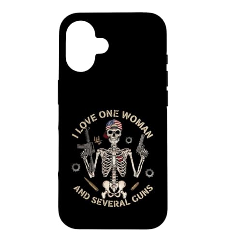 I Love-One Woman And Several Guns Lover Skeleton USA Flag �X�}�z�P�[�X iPhone 16 �p