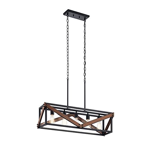 シャンデリア, 長方形 - 長い列ペンダントライト LED E27 工業用レトロメタル吊り下げライトレストランバー長い天井吊り下げランプ屋内ホーム装飾照明器具(Rust Color+retro Red)