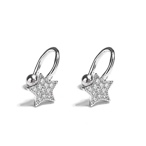 SLUYNZ 925 Sterling Silver CZ Star Cuff Earrings for Women Teen Girls Clip On Ears No Piercing Cartilage Earrings (A-Silver)