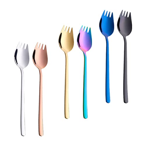 Hemoton 6pcs Stainless Steel Sporks Dual-use Fork Spoons for Desserts and Salads Compact and Lightweight Utensils for Home and Travel Dishwasher Safe Mixed Colors
