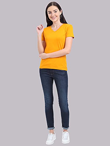 Image of FLEXIMAA Women's Cotton Plain V Neck Half Sleeve T-Shirt